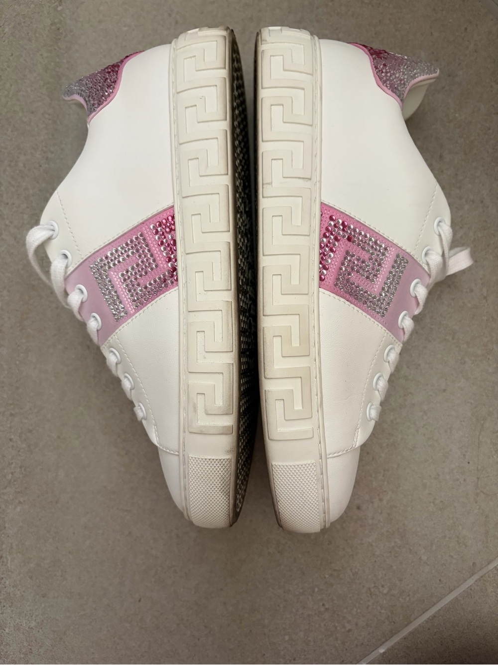 Versace authentic white and Pink Crystal Accent Women's Sneakers